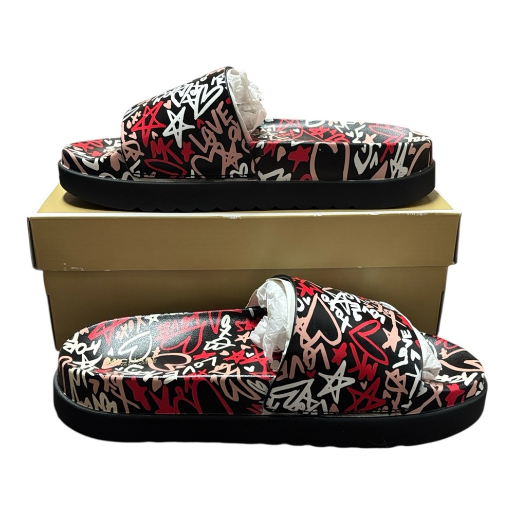 123 - Michael Kors NWT Tyra Qixi Gaffiti Slide Sandals